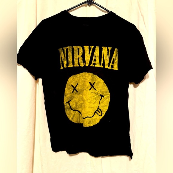 Nirvana T-Shirt Men's Sz L Short Sleeve Crew Neck Graphic Black Gold Y2K Grunge - Picture 1 of 4